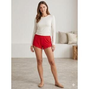 Victorias Secret Red Lace Trim Sleep Shorts Small
